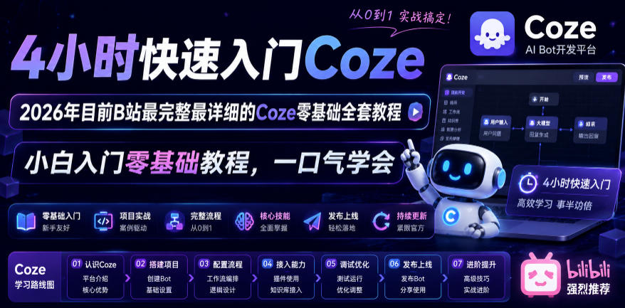 4小时快速入门Coze！2026年目前B站最完整最详细的Coze零基础全套教程，小白入门零基础教程，一口气学会！-heixxmi