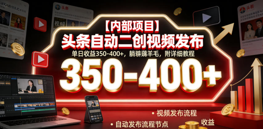 【内部项目】头条自动二创视频发布，单日收益350-400+，躺賺薅羊毛，附详细教程【揭秘】-heixxmi