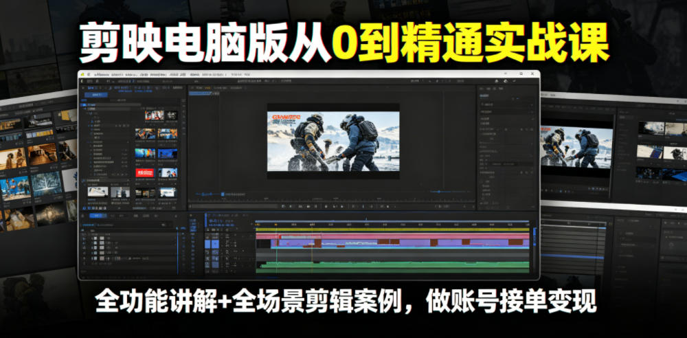 剪映电脑版从0到精通实战课，全功能讲解+全场景剪辑案例，做账号接单变现-heixxmi