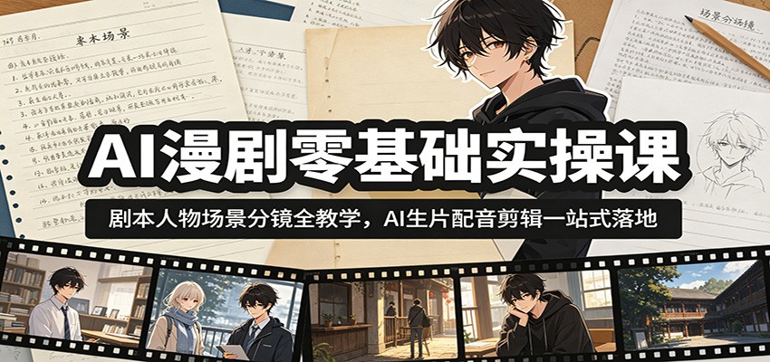 AI漫剧零基础实操课：剧本人物场景分镜全教学，AI生片配音剪辑一站式落地-heixxmi