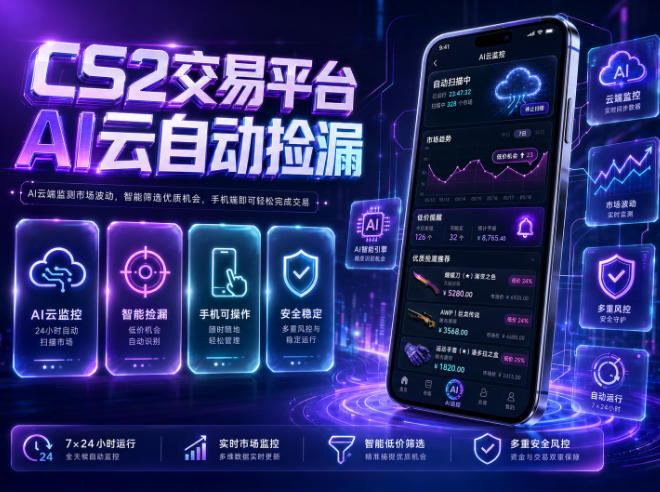 CS2交易平台AI云自动捡漏，多年稳定运行，无需手机，支持任何形式验证，日入300+【揭秘】-heixxmi