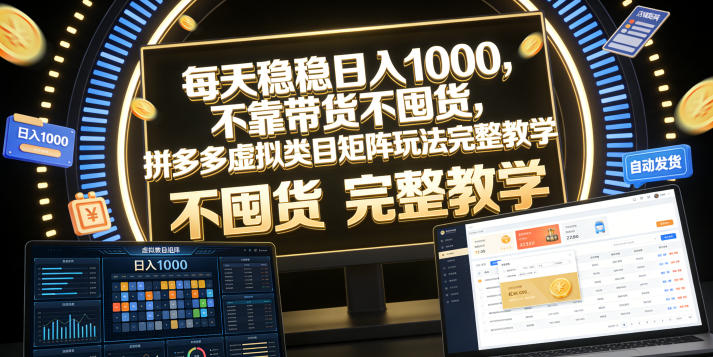 每天稳稳日入1000，不靠带货不囤货，拼多多虚拟类目矩阵玩法完整教学【揭秘】-heixxmi