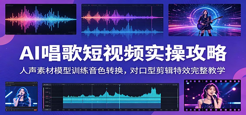 AI唱歌短视频实操攻略：人声素材模型训练音色转换，对口型剪辑特效完整教学-heixxmi