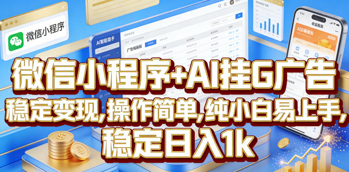 微信小程序+AI挂G广告，稳定变现，操作简单，纯小白易上手，稳定日入1k【揭秘】-heixxmi