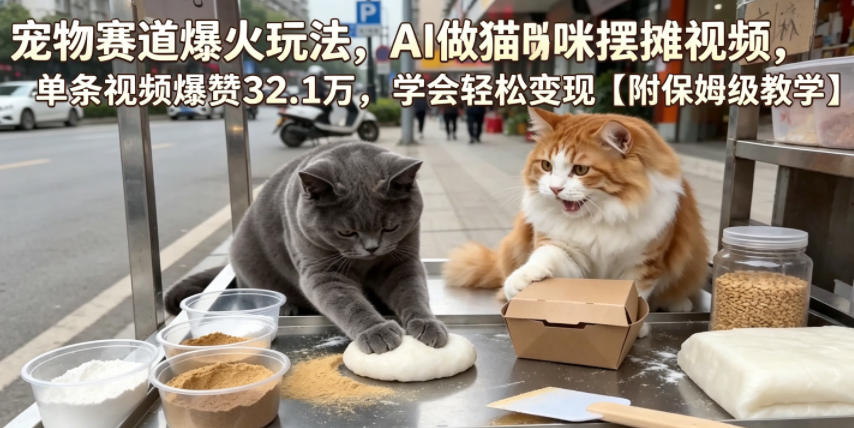 宠物赛道爆火玩法，AI做猫咪摆摊视频，单条视频爆赞32.1万，学会轻松变现【附保姆级教学】-heixxmi