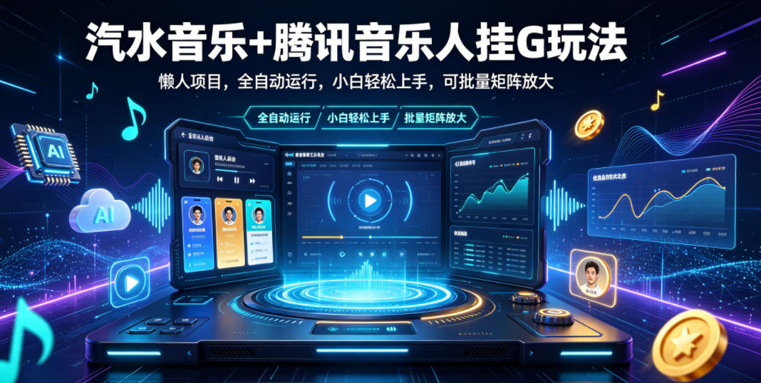 汽水音乐+腾讯音乐人挂G玩法，懒人项目，全自动运行，小白轻松上手，可批量矩阵放大【揭秘】-heixxmi