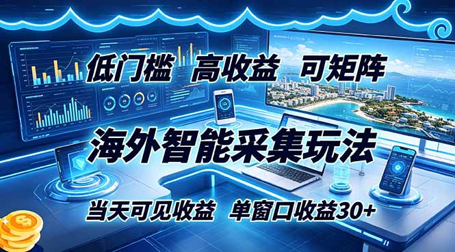 海外智能采集玩法，低门槛高单价可矩阵，当天可见收益，单窗口30+-heixxmi