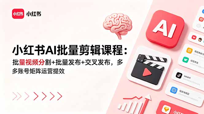 小红书AI批量剪辑课程：批量视频分割+批量发布+交叉发布，多账号矩阵运营提效-heixxmi