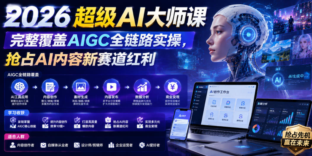 2026超级AI大师课，完整覆盖AIGC全链路实操，抢占AI内容新赛道红利-heixxmi