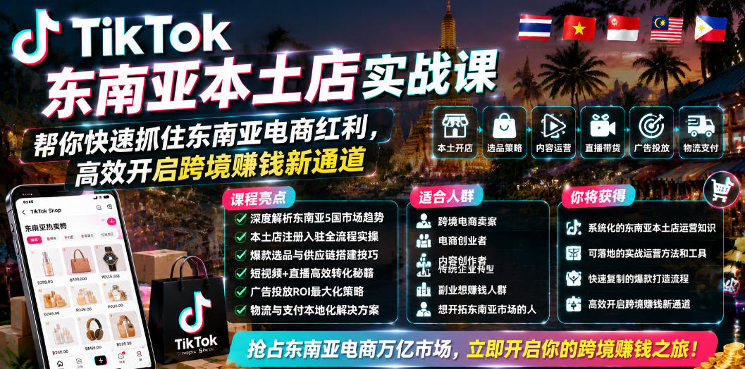 TikTok东南亚本土店实战课，帮你快速抓住东南亚电商红利，高效开启跨境賺钱新通道-heixxmi