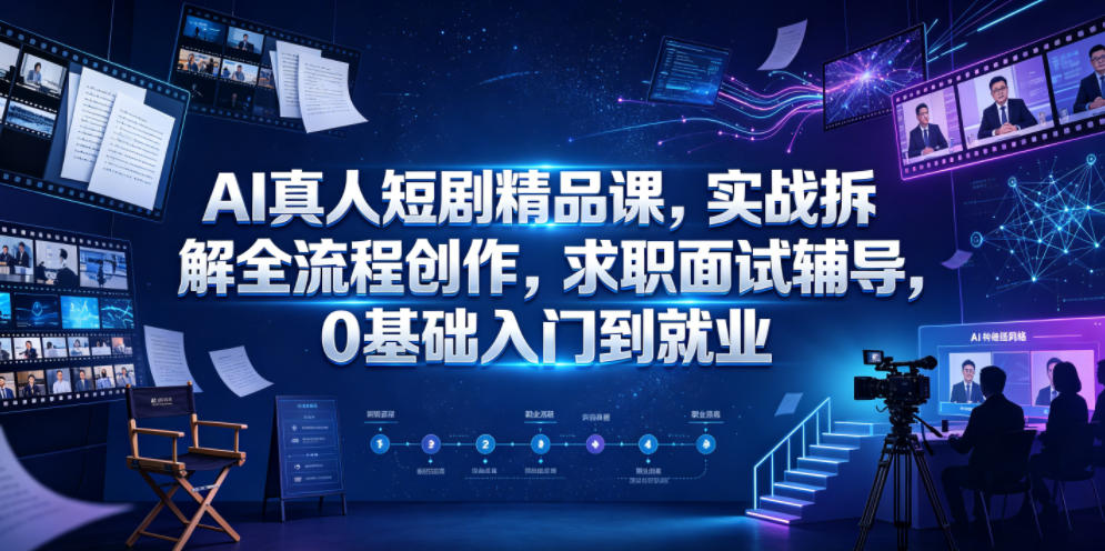 AI真人短剧精品课，实战拆解全流程创作，求职面试辅导，0基础入门到就业-heixxmi