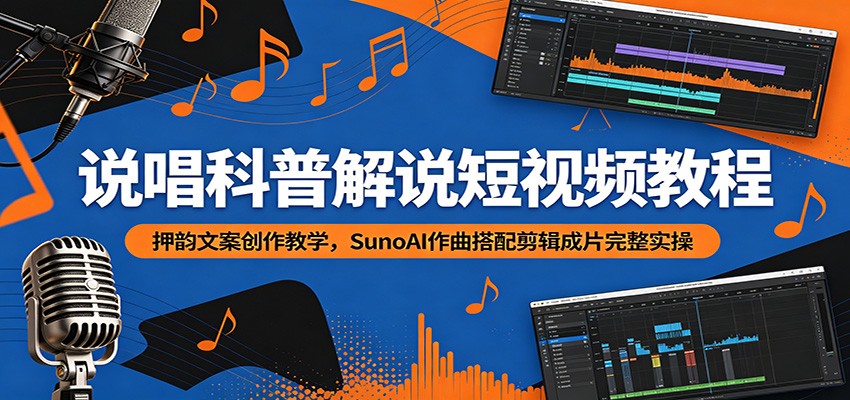 说唱科普解说短视频教程：押韵文案创作教学，SunoAI作曲搭配剪辑成片完整实操-heixxmi