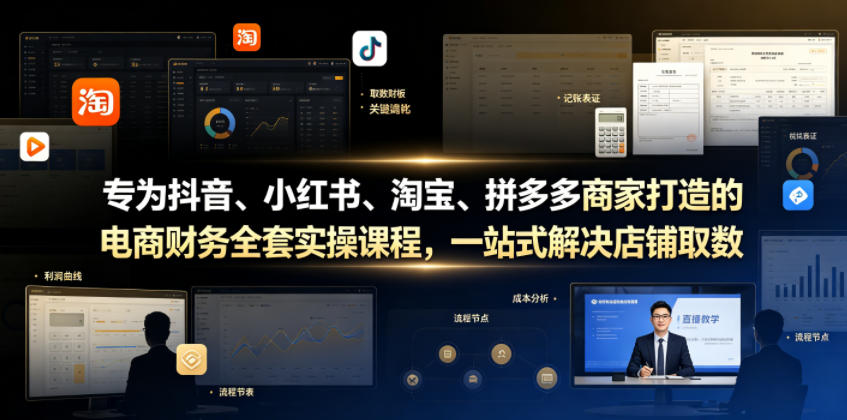 专为抖音、小红书、淘宝、拼多多商家打造的电商财务全套实操课程，一站式解决店铺取数、记账、报税全流程难题-heixxmi