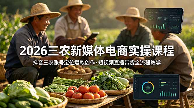 2026三农新媒体电商实操课程：抖音三农账号定位爆款创作，短视频直播带货全流程教学-heixxmi
