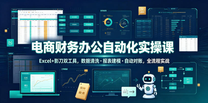 电商财务办公自动化实操课，Excel+影刀双工具，数据清洗・报表建模・自动对账，全流程实战-heixxmi