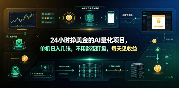 24小时挣美金的AI量化项目，单机日入几十美刀，不用熬夜盯盘，每天见收益【揭秘】-heixxmi