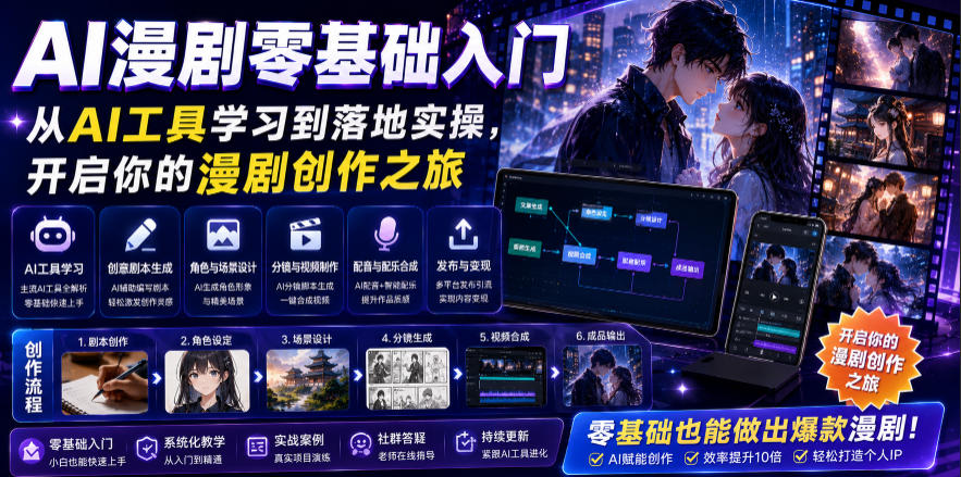 AI漫剧零基础入门，从AI工具学习到落地实操，开启你的漫剧创作之旅-heixxmi