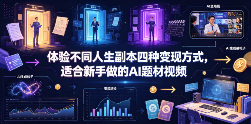 体验不同人生副本四种变现方式，适合新手做的AI题材视频-heixxmi