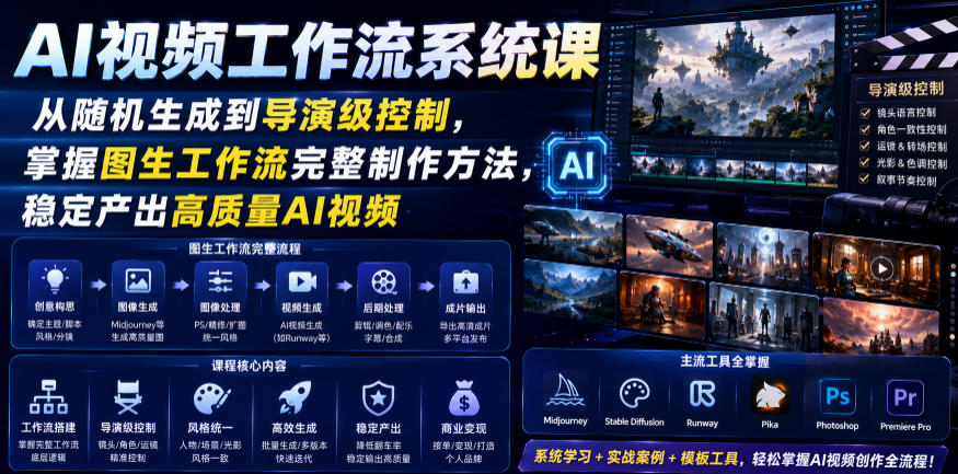 AI视频工作流系统课，从随机生成到导演级控制，掌握图生工作流完整制作方法，稳定产出高质量AI视频-heixxmi