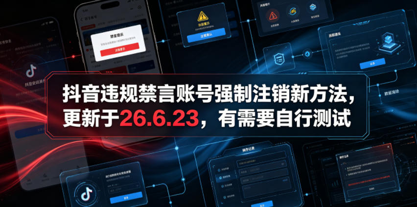 抖音违规禁言账号强制注销新方法，更新于26.6.23，有需要自行测试-heixxmi