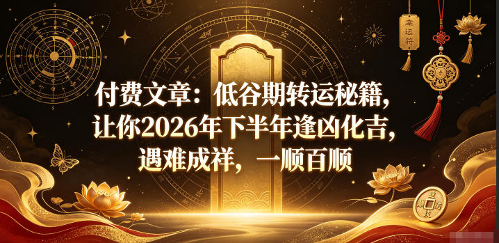 付费文章：低谷期转运秘籍，让你2026年下半年逢凶化吉，遇难成祥，一顺百顺-heixxmi