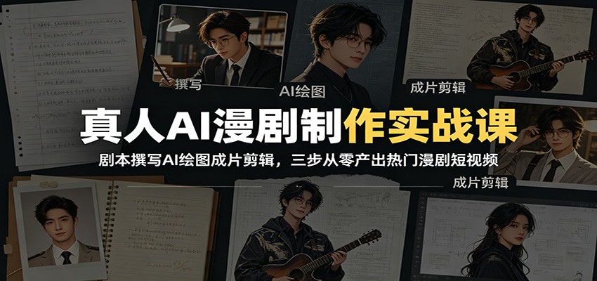 真人AI漫剧制作实战课：剧本撰写AI绘图成片剪辑，三步从零产出热门漫剧短视频-heixxmi