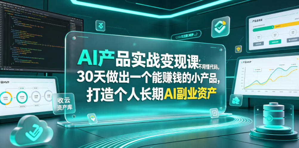 AI产品实战变现课，不用懂代码，30天做出一个能賺钱的小产品，打造个人长期AI副业资产-heixxmi