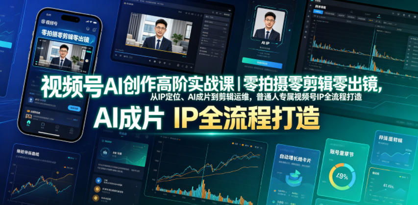 视频号AI创作高阶实战课｜零拍摄零剪辑零出镜，从IP定位、AI成片到剪辑运维，普通人专属视频号IP全流程打造-heixxmi