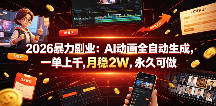 2026暴力副业：AI动画全自动生成，一单上千，月稳2W，永久可做【揭秘】-heixxmi