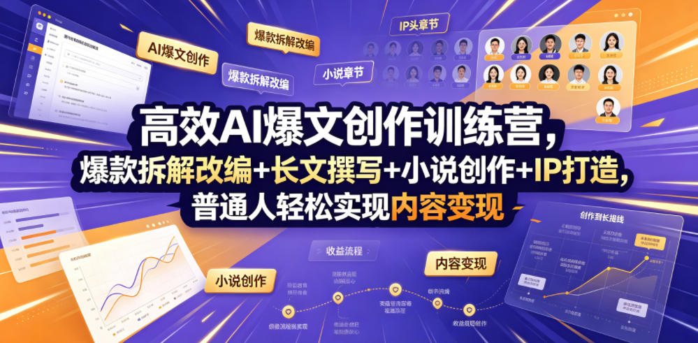 高效AI爆文创作训练营，爆款拆解改编+长文撰写+小说创作+IP打造，普通人轻松实现内容变现-heixxmi