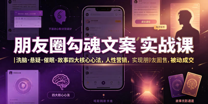 朋友圈勾魂文案实战课｜洗脑·悬疑·催眠·故事四大核心心法，吃透人性营销，实现朋友圈不销而售被动成交-heixxmi