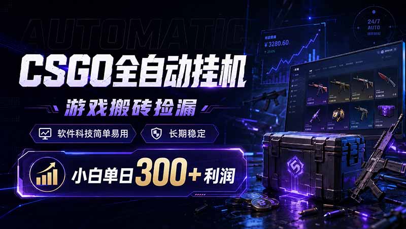 CSGO全自动挂机，游戏搬砖捡漏，软件科技简单易用，长期稳定，小白单日300+利润-heixxmi