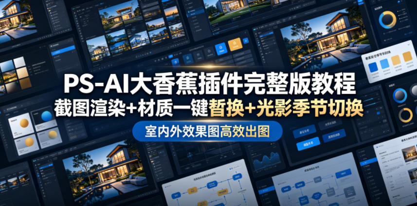 PS-AI大香蕉插件完整版教程，截图渲染+材质一键替换+光影季节切换，室内外效果图高效出图高阶课程-heixxmi