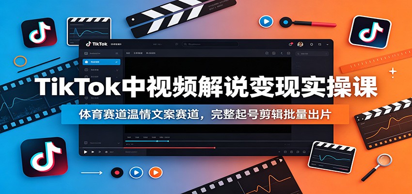 TikTok中视频解说变现实操课：体育赛道温情文案赛道，完整起号剪辑批量出片-heixxmi