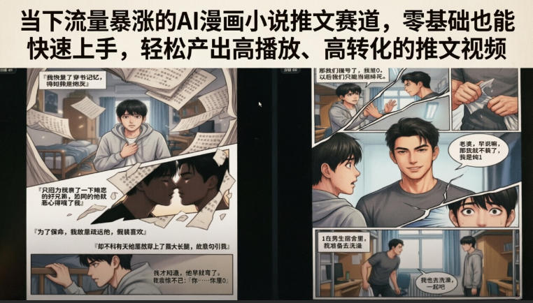 当下流量暴涨的AI漫画小说推文赛道，零基础也能快速上手，轻松产出高播放、高转化的推文视频-heixxmi