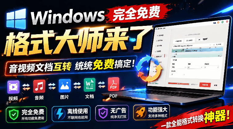 Windows完全免费格式大师来了，音视频文档互转统统免费搞定！免费无广，离线使用格式大师-heixxmi