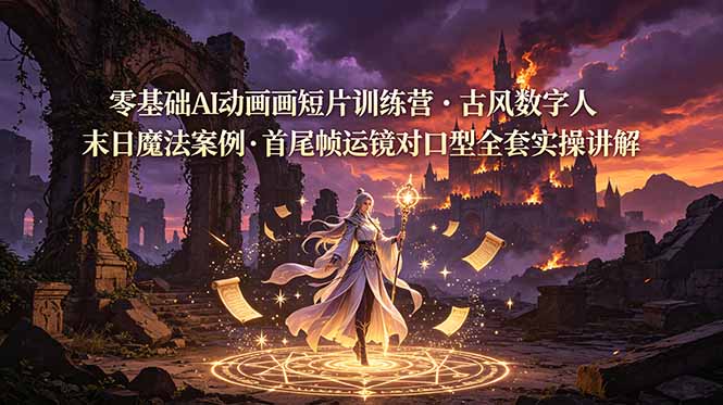 零基础AI动画短片训练营，古风数字人末日魔法案例，首尾帧运镜对口型全套实操讲解-heixxmi