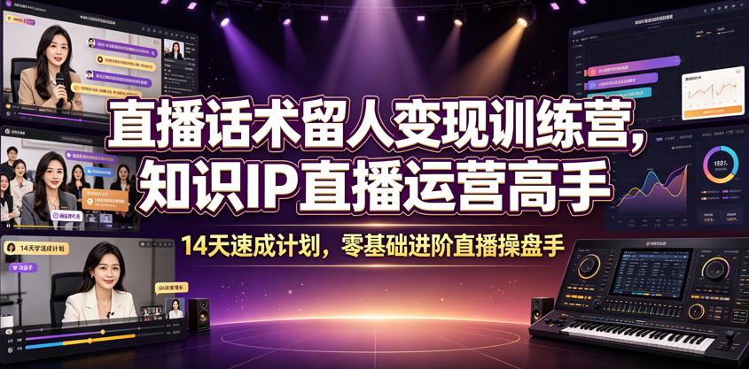 直播话术留人变现训练营，知识IP直播运营高手，14天速成计划，零基础进阶直播操盘手-heixxmi