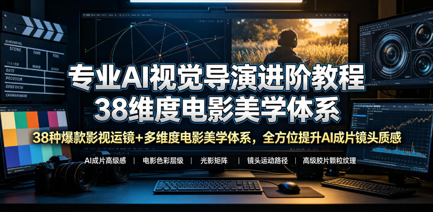 专业AI视觉导演进阶教程，38种爆款影视运镜+多维度电影美学体系，全方位提升AI成片高级感与镜头质感-heixxmi