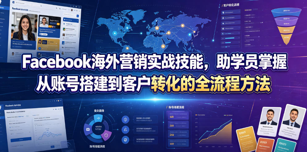 Facebook海外营销实战技能，助学员掌握从账号搭建到客户转化的全流程方法-heixxmi