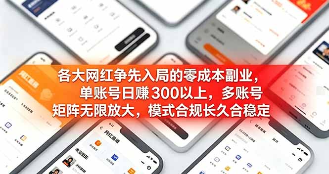各大网红争先入局的零成本副业，单账号日赚 300 以上，多号矩阵可放大，模式合规长久稳定！-heixxmi