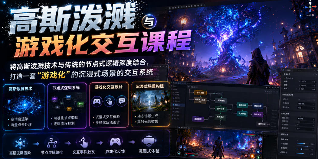 高斯泼溅与游戏化交互课程，将高斯泼溅技术与传统的节点式逻辑深度结合，打造一套“游戏化”的沉浸式场景的交互系统-heixxmi