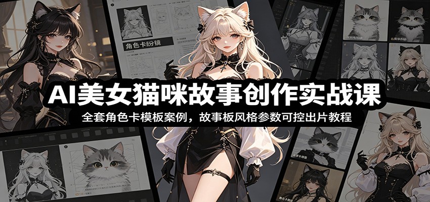 AI美女猫咪故事创作实战课：全套角色卡模板案例，故事板风格参数可控出片教程-heixxmi