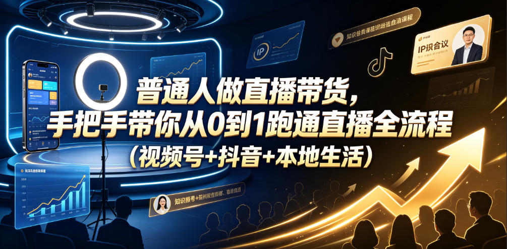 普通人做直播带货，手把手带你从0到1跑通直播全流程(视频号+抖音+本地生活)-heixxmi