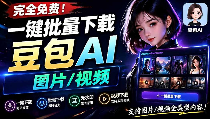 Github最新发布！一键批量下载豆包AI无水印图片/视频，简单易用，自动解析提示词-heixxmi