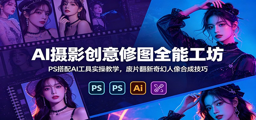 AI摄影创意修图全能工坊：PS搭配AI工具实操教学，废片翻新奇幻人像合成技巧-heixxmi