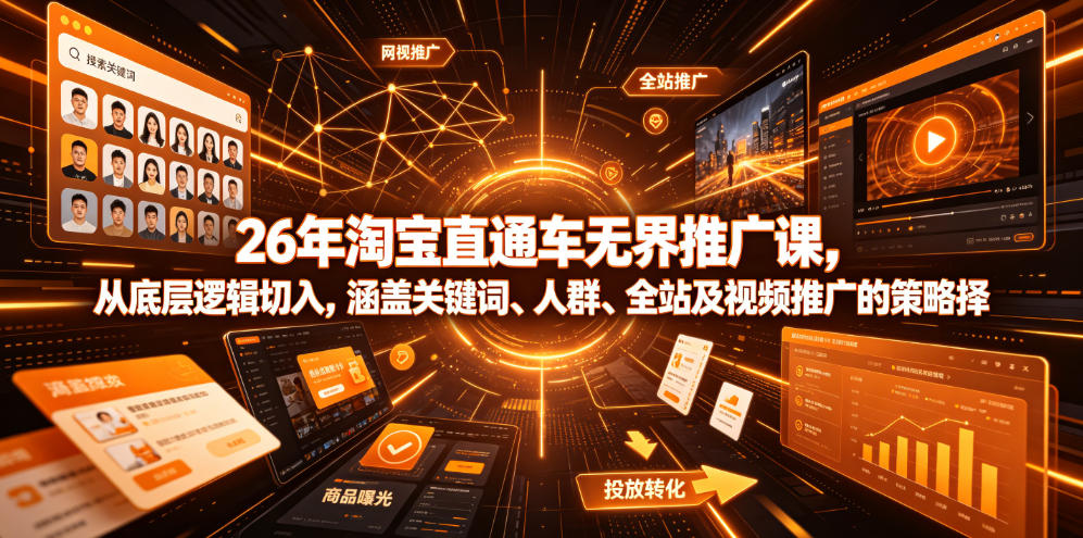 26年淘宝直通车无界推广课，从底层逻辑切入，涵盖关键词、人群、全站及视频推广的策略选择-heixxmi