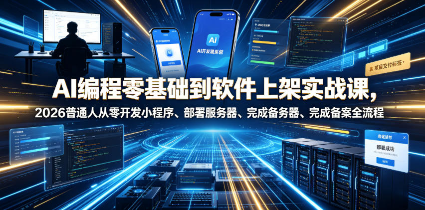 AI编程零基础到软件上架实战课，2026普通人从零开发小程序、部署服务器、完成备案全流程项目落地教程-heixxmi