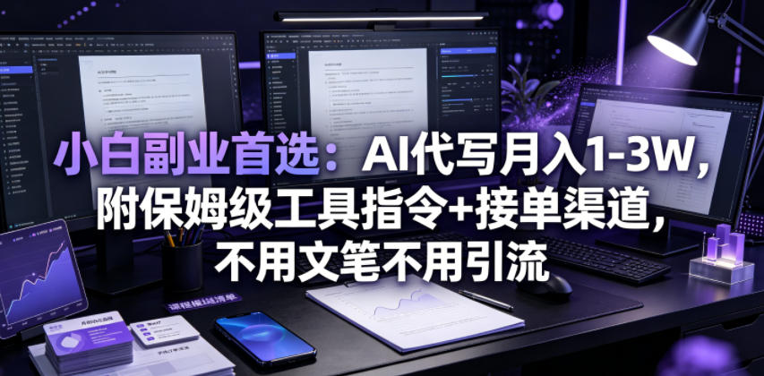 小白副业首选：AI代写月入1-3W，附保姆级工具指令+接单渠道，不用文笔不用引流【揭秘】-heixxmi