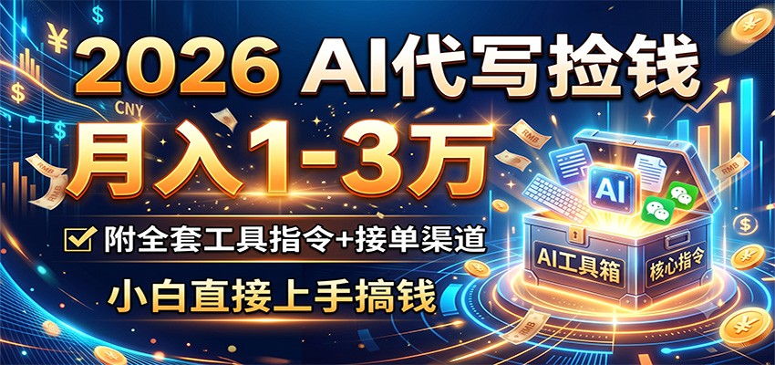 2026 AI代写捡钱，月入1-3万，附全套工具指令+接单渠道，小白直接上手搞钱-heixxmi